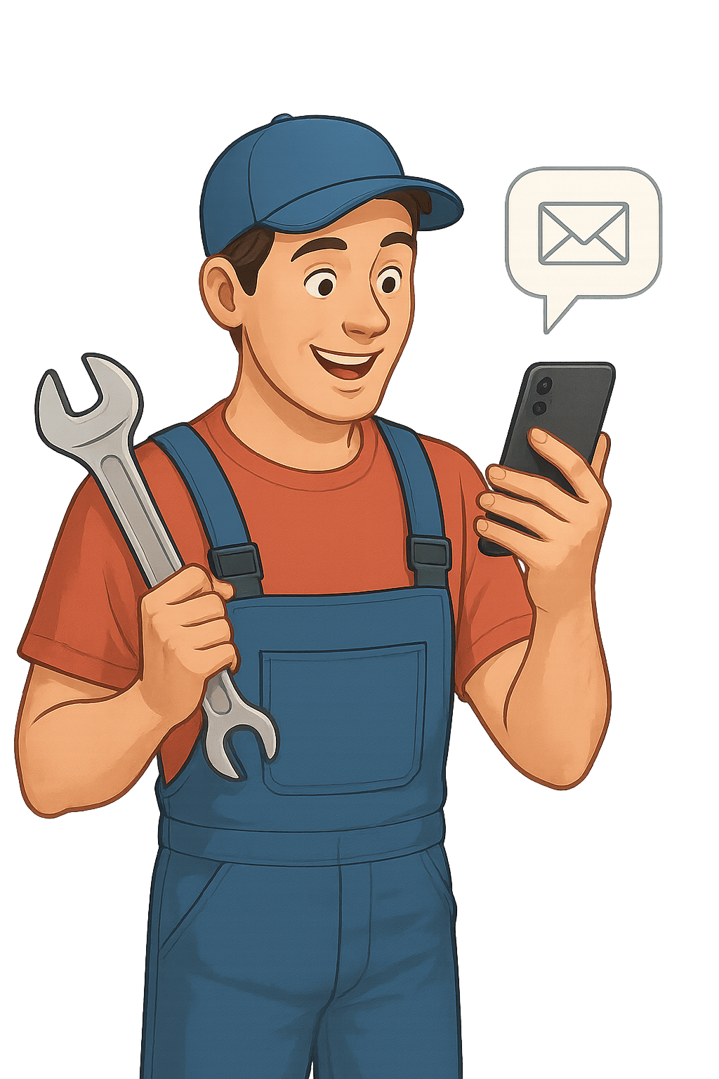 Mechanic with smartphone illustration